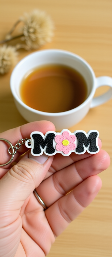 “MOM” Keychain with Flower
