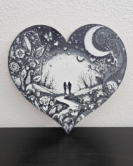 Amantes ao Luar Coração – Arte de Parede Impressa em 3D HueForge