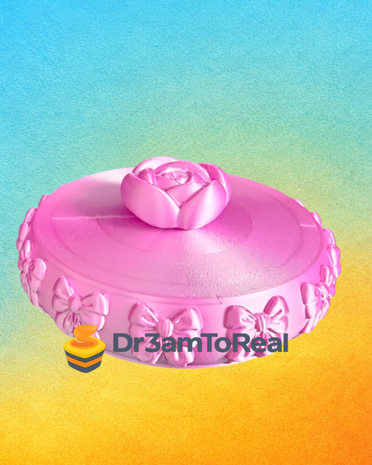 Caixa Redonda Decorativa com Laços e Tampa de Rosa (tamanho único)