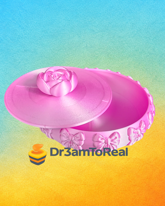 Caixa Redonda Decorativa com Laços e Tampa de Rosa (tamanho único)