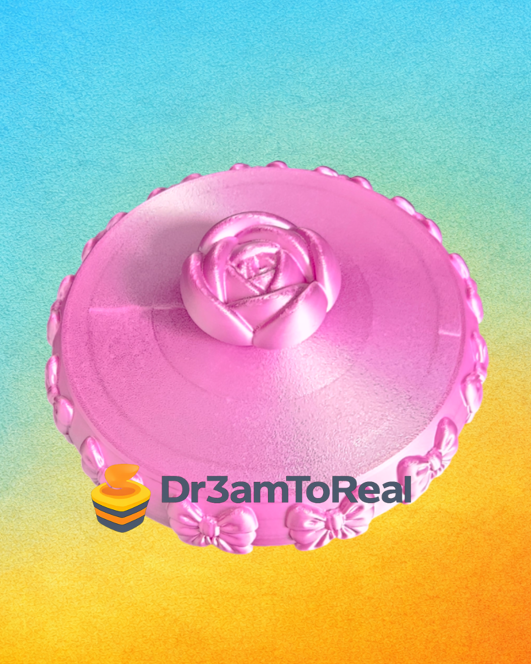 Caixa Redonda Decorativa com Laços e Tampa de Rosa (tamanho único)