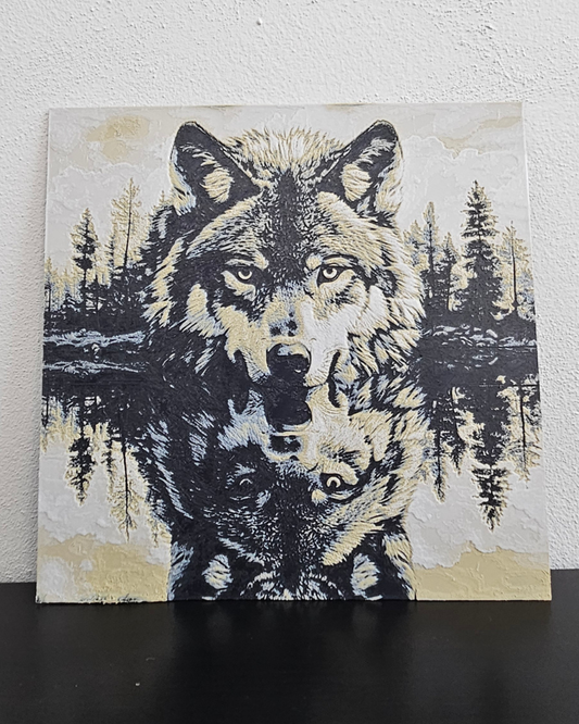 Arte de Parede Lobo em Reflexo – Obra de Arte Impressa em 3D