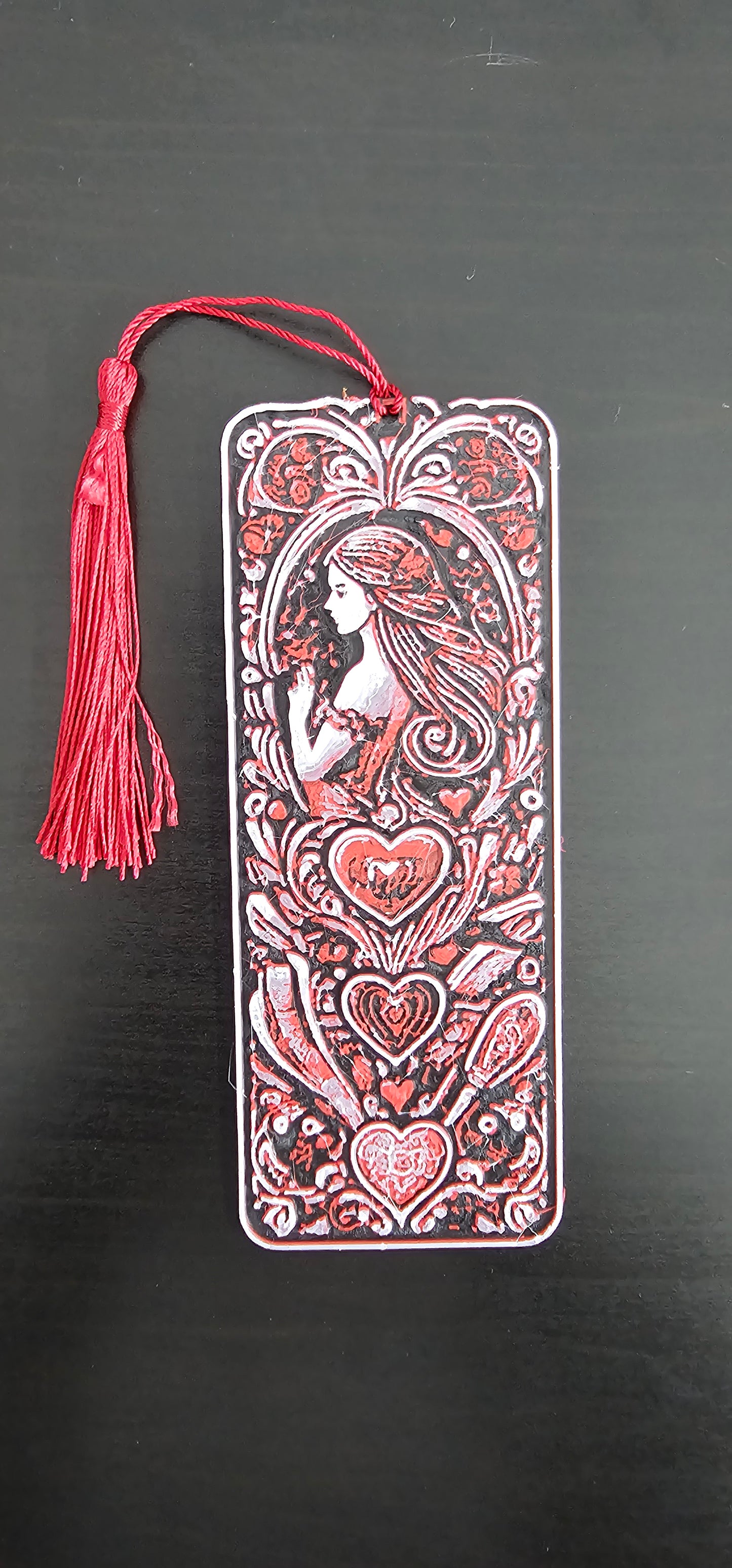 Romantic Artistic Bookmark – Intricate Love Design with Tassel