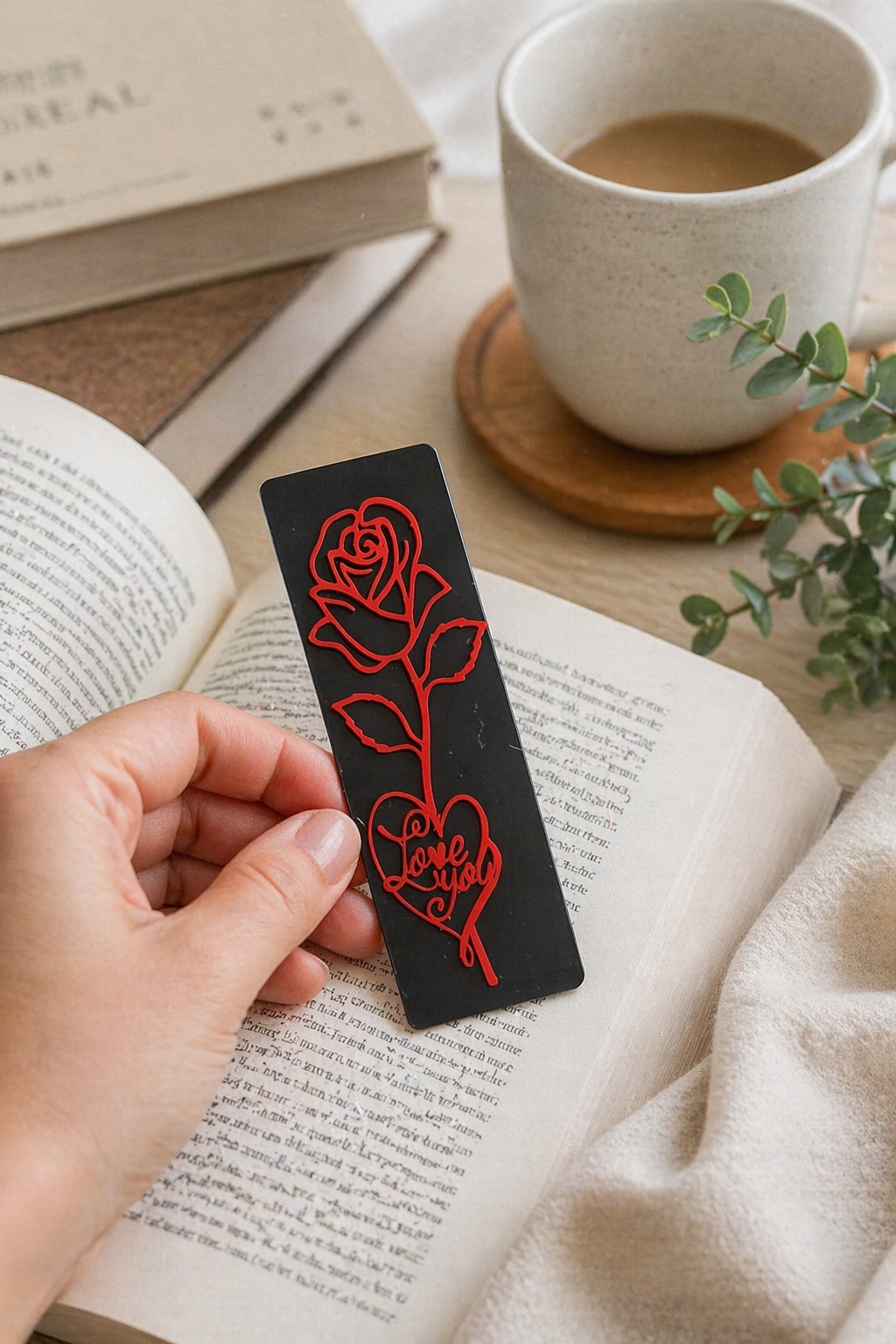 Rose “Love You” Bookmark – Romantic Minimal Design