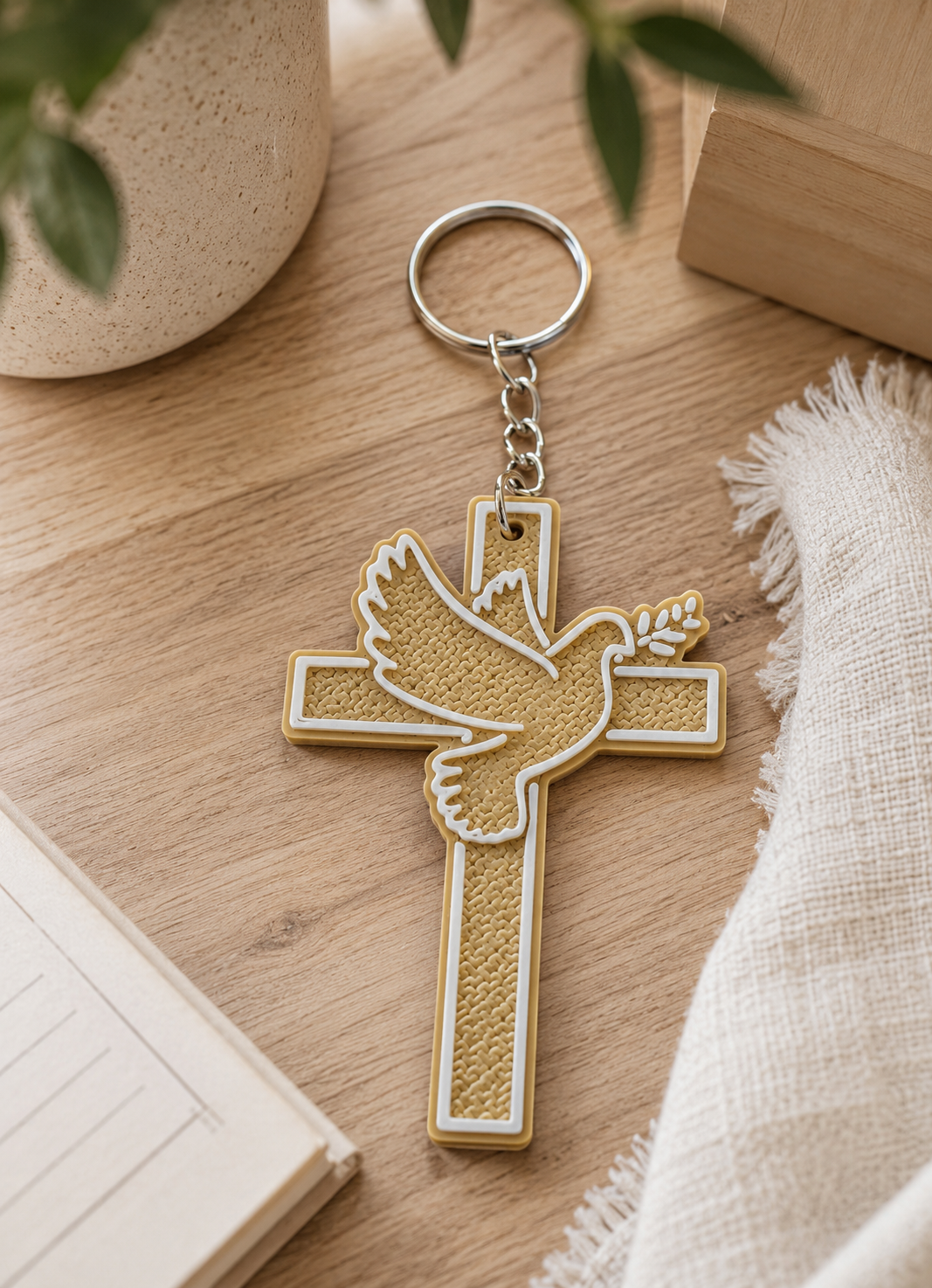 Holy Spirit Cross Keychain