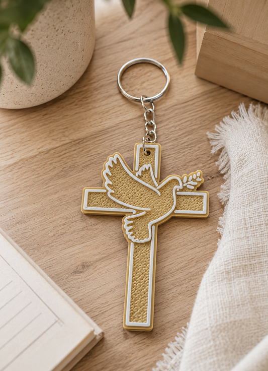 Holy Spirit Cross Keychain
