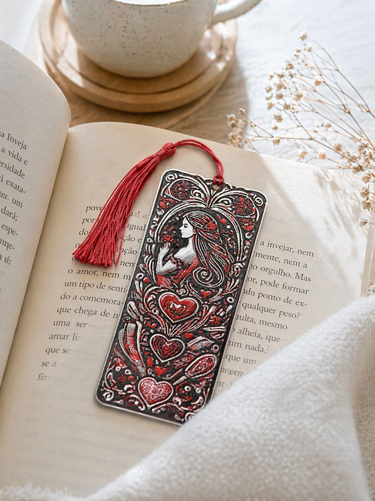 Romantic Artistic Bookmark – Intricate Love Design with Tassel